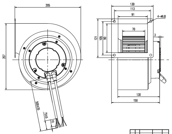 EC離心風(fēng)機(jī)150mm外形尺寸圖