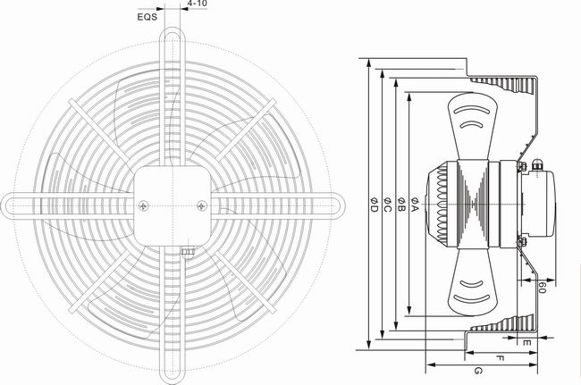 外轉(zhuǎn)子軸流風(fēng)機(jī)YWF500外形尺寸圖